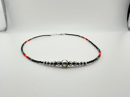 Beaded necklace with sterling silver beads