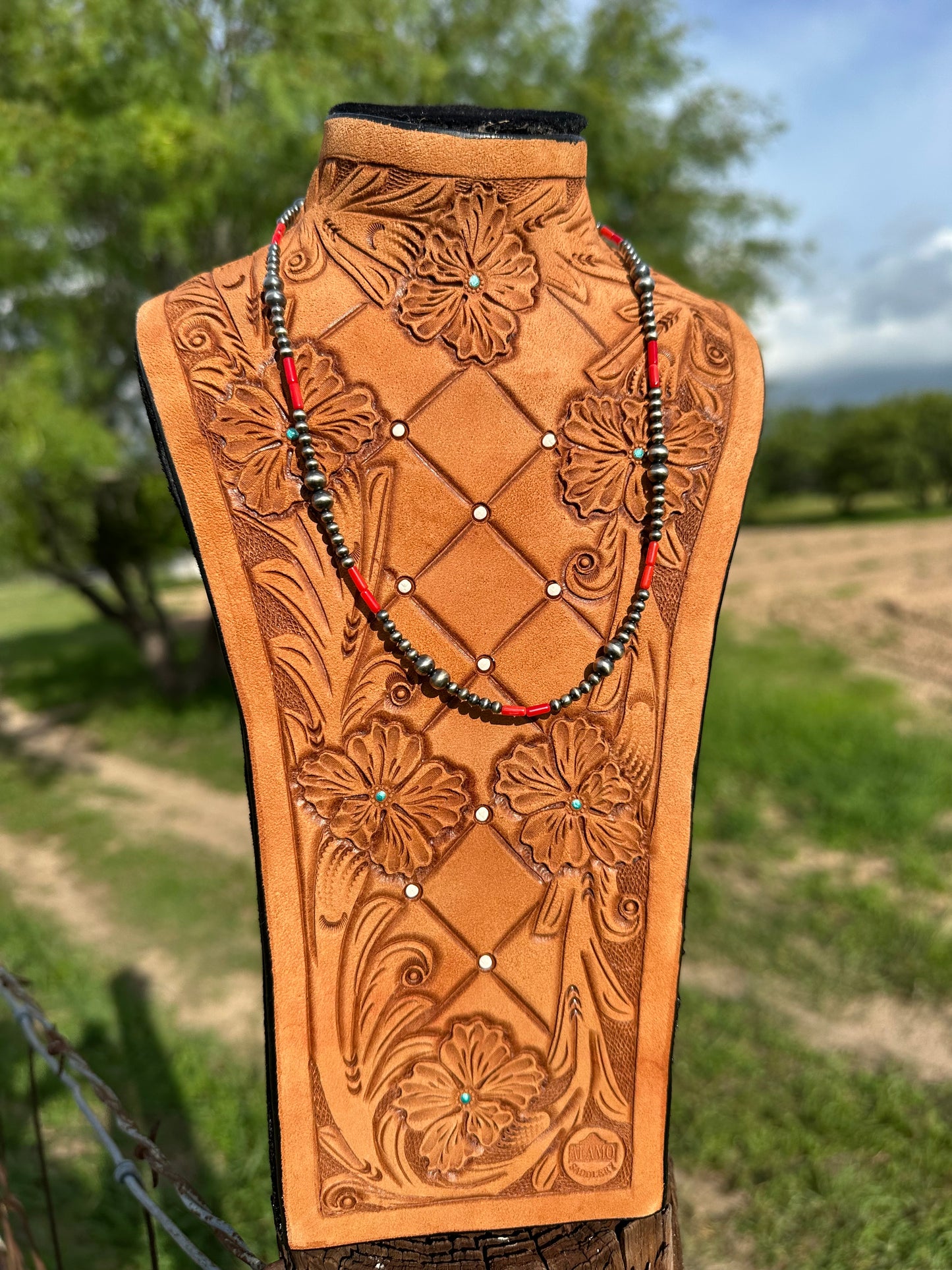 Red bamboo coral with sterling silver bead necklace 16 1/2 inch w/ a 2inch extender