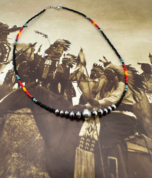 Beaded necklace with sterling silver beads
