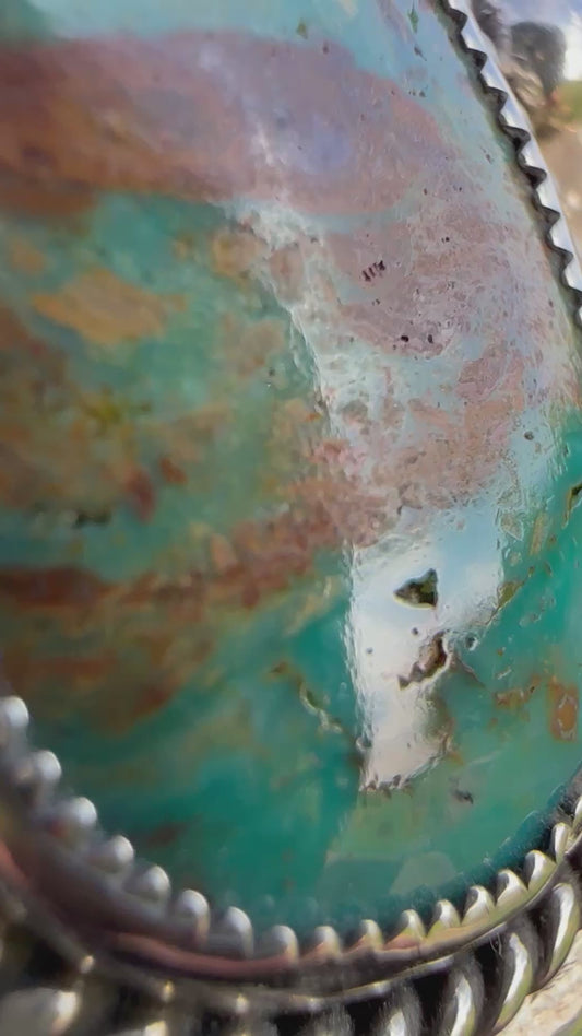 Turquoise ring with stamp work size 8